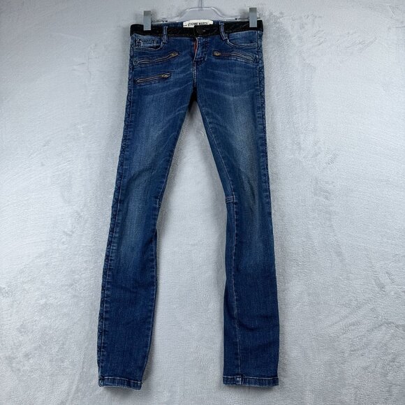 Etienne Marcel Skinny Jeans Zip Moto Leather Waist Womens 26 Medium Wash Blue - Picture 1 of 13